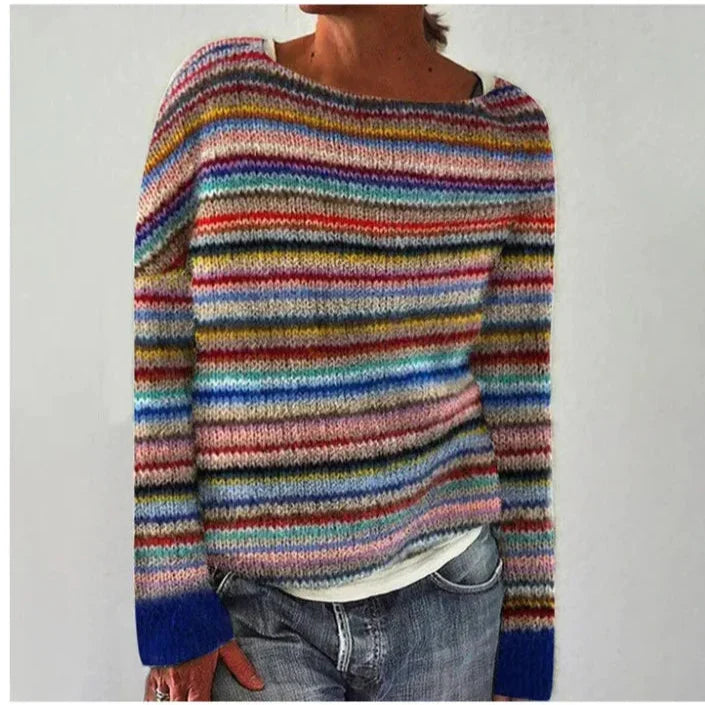 Women's Fair Isle Knit Sweater Boat Neck Long Sleeve Colorful Winter Pullover