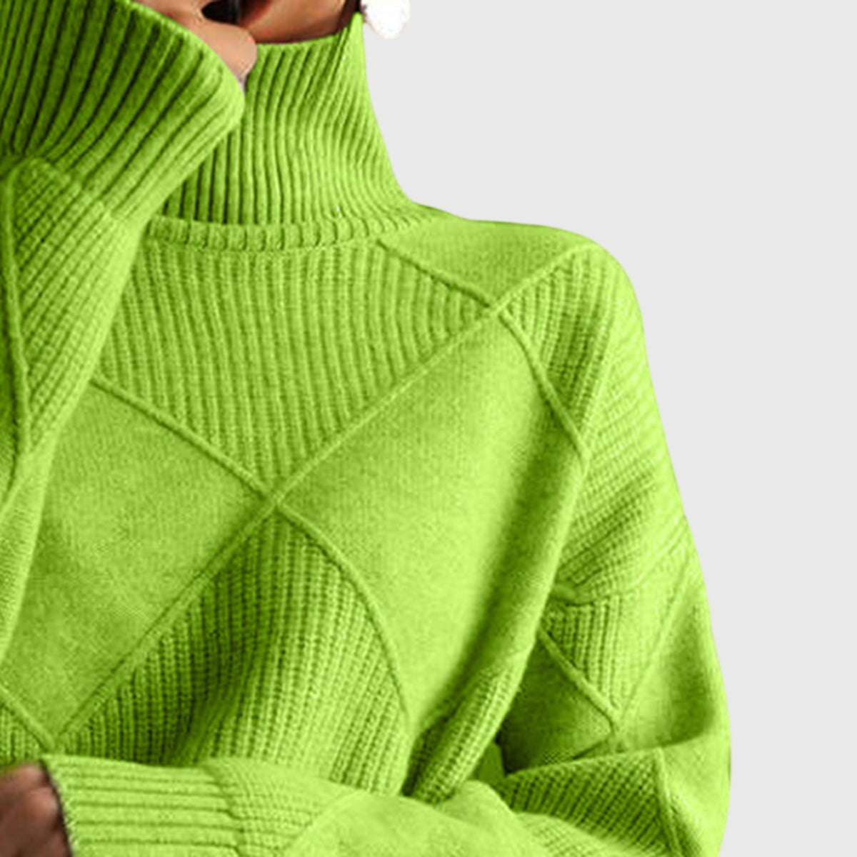 Women's Turtleneck Sweater Argyle Textured Long Sleeve Knit Pullover Winter