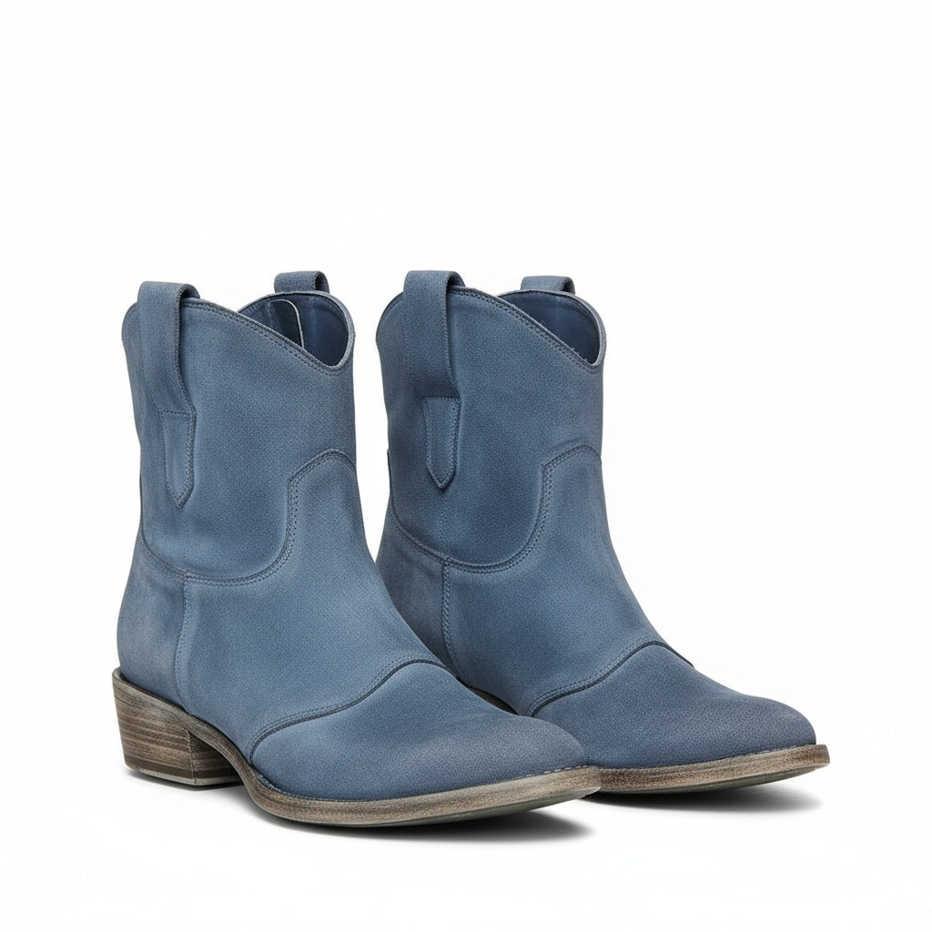 Women's Western Ankle Boots Block Heel Pointed Toe Slip-On Casual