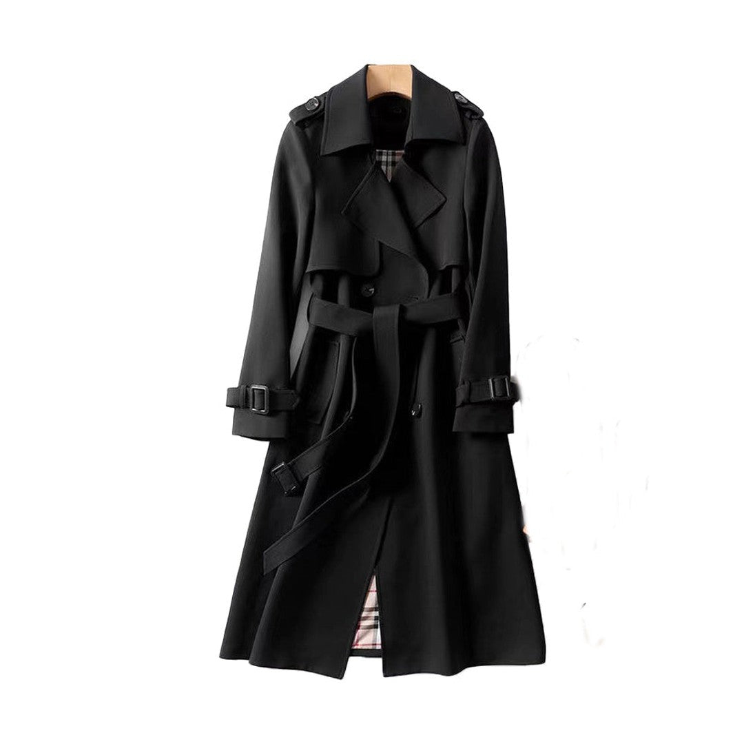 Women's Double-Breasted Trench Coat Belted Long Sleeve Lapel Winter Coat