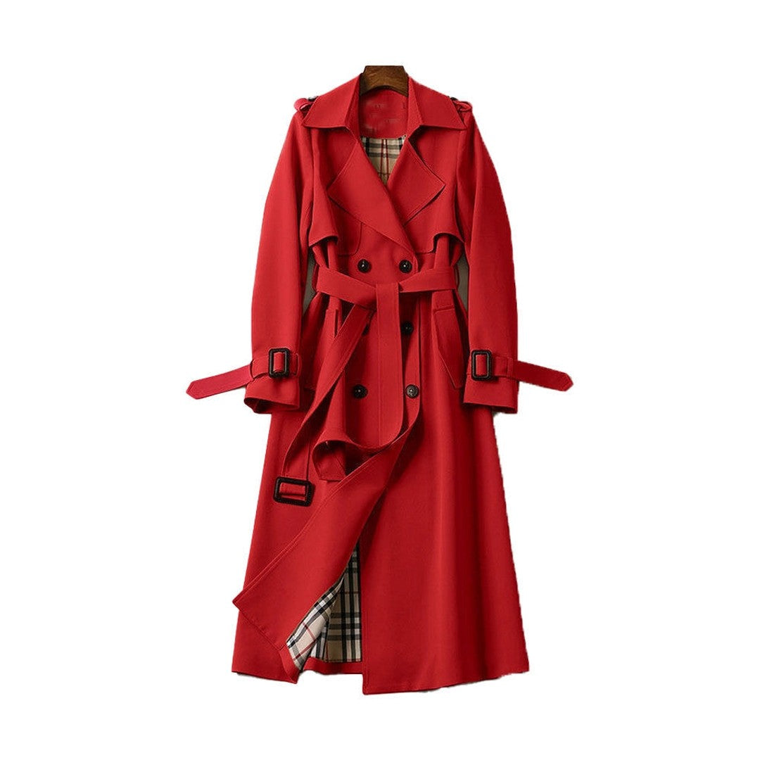 Women's Double-Breasted Trench Coat Belted Long Sleeve Lapel Winter Coat