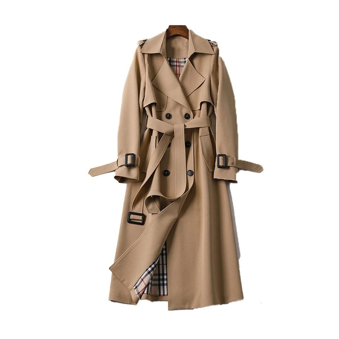 Women's Double-Breasted Trench Coat Belted Long Sleeve Lapel Winter Coat