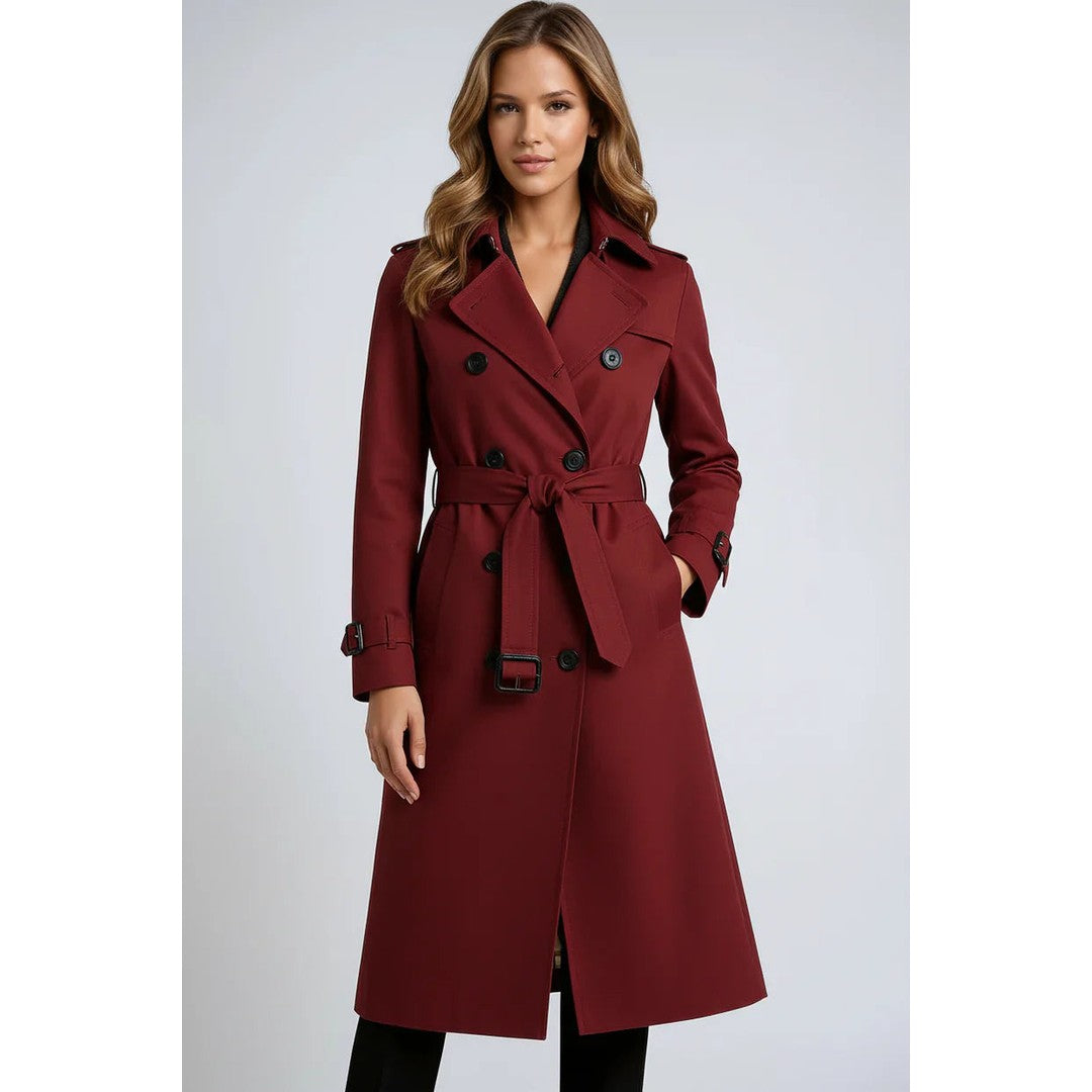 Women's Double-Breasted Trench Coat Belted Long Sleeve Lapel Winter Coat