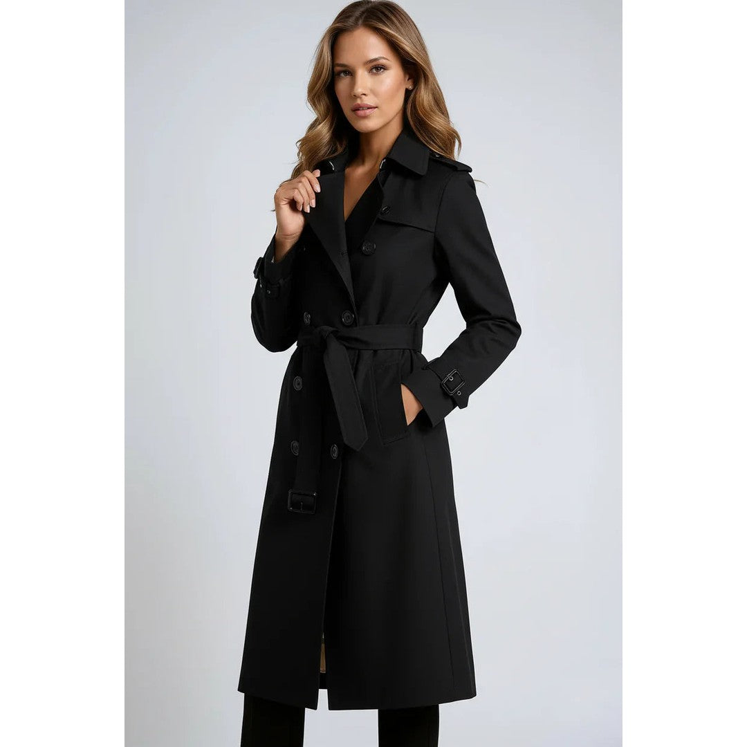 Women's Double-Breasted Trench Coat Belted Long Sleeve Lapel Winter Coat