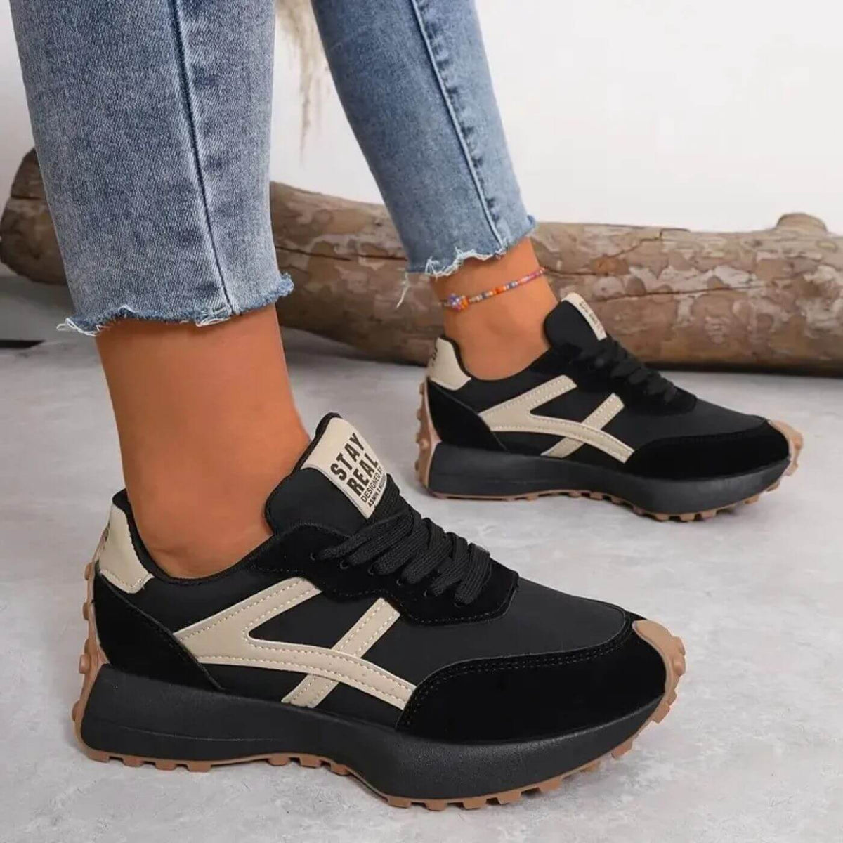 Women's Orthopedic Sneakers Lace-Up Color Block Non-Slip Platform Casual Trainers