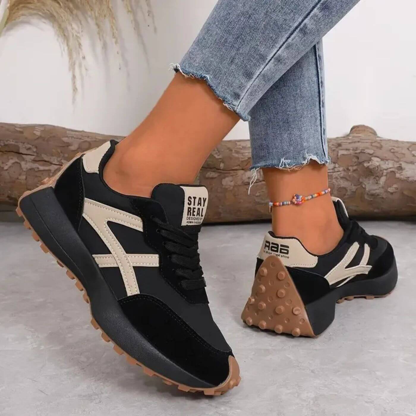 Women's Orthopedic Sneakers Lace-Up Color Block Non-Slip Platform Casual Trainers