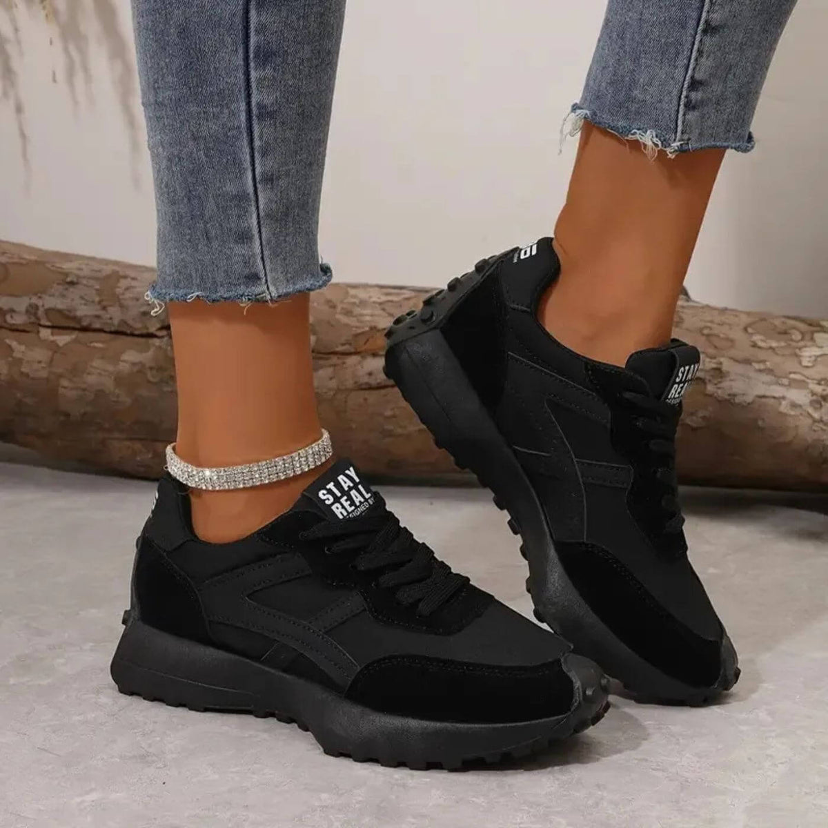 Women's Orthopedic Sneakers Lace-Up Color Block Non-Slip Platform Casual Trainers