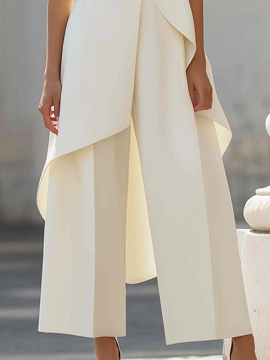 Women's 2 Piece Set Asymmetric High Neck Sleeveless Wide Leg Pants Outfit