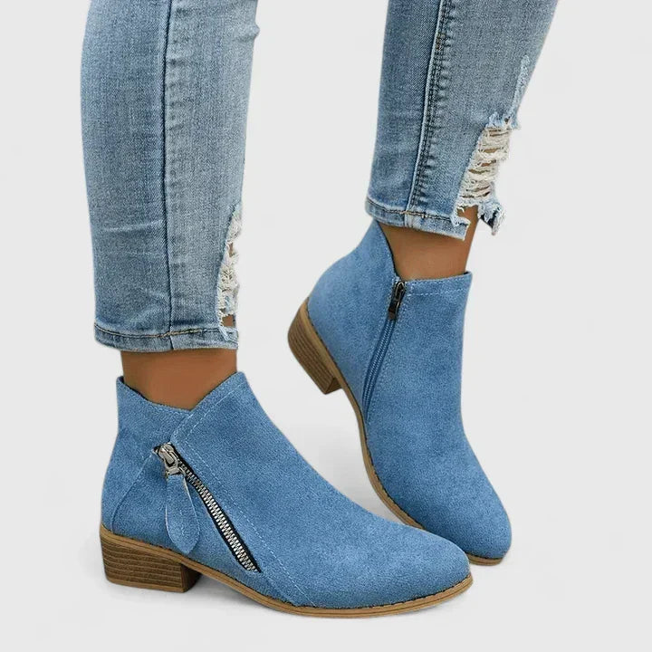 Women's Ankle Boots Side-Zip Block Heel Chelsea Pointed Toe Casual