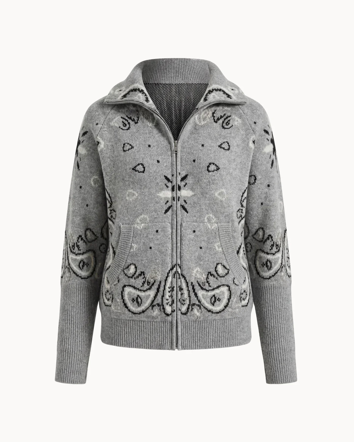 Women's Paisley Zip Up Cardigan High Collar Long Sleeve Everyday Layering