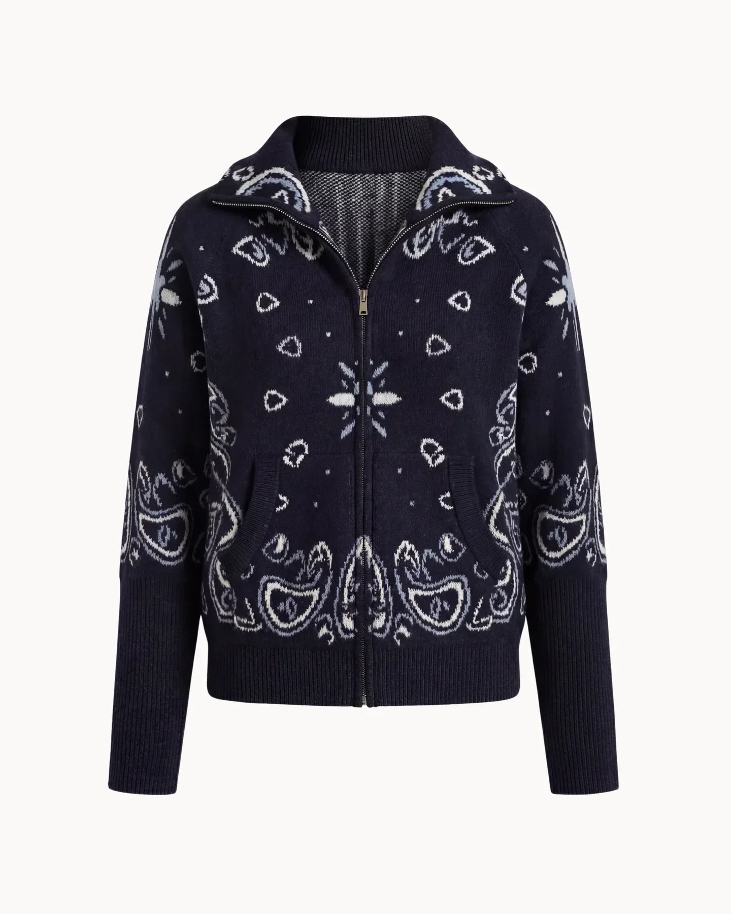 Women's Paisley Zip Up Cardigan High Collar Long Sleeve Everyday Layering