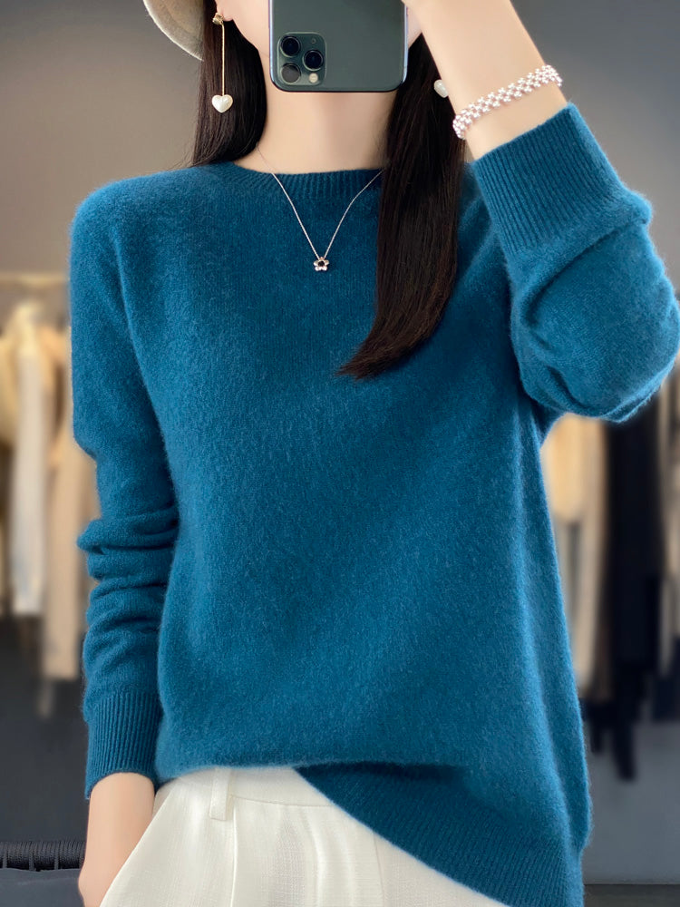 Women's Crewneck Sweater Long Sleeve Ribbed Knit Pullover Casual Winter Top