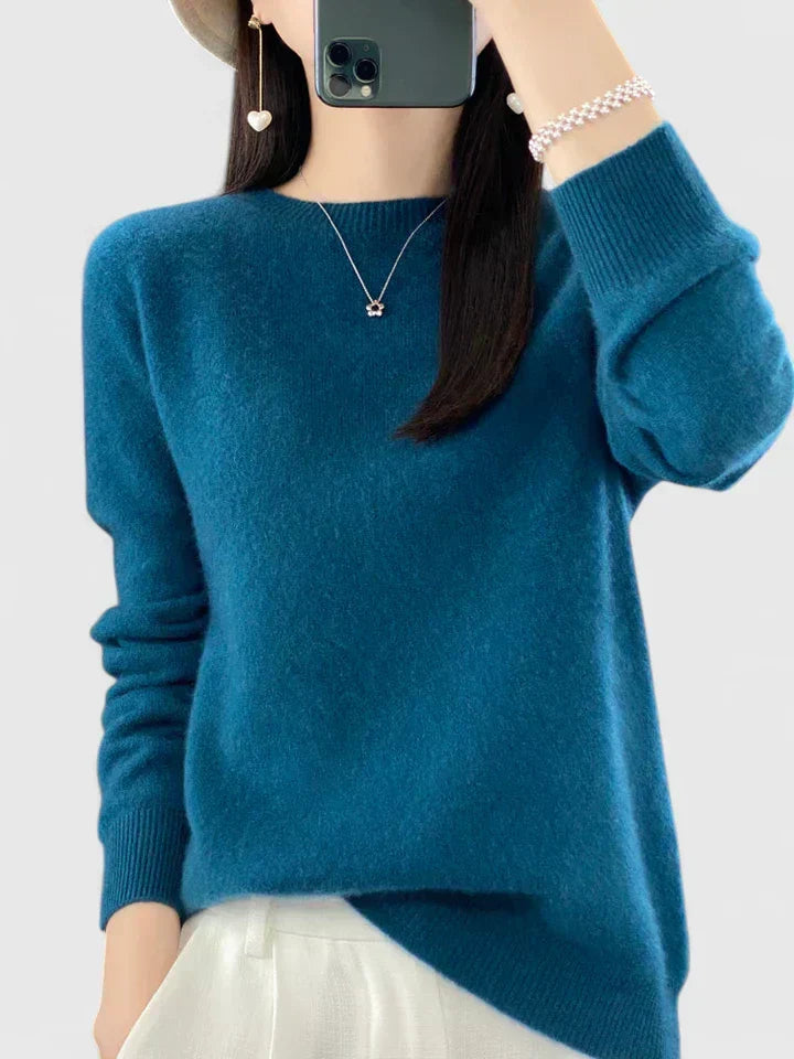 Women's Crewneck Sweater Long Sleeve Ribbed Knit Pullover Casual Winter Top