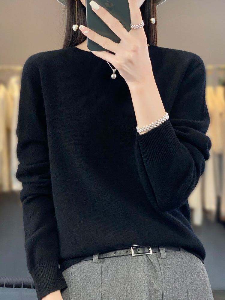 Women's Crewneck Sweater Long Sleeve Ribbed Knit Pullover Casual Winter Top