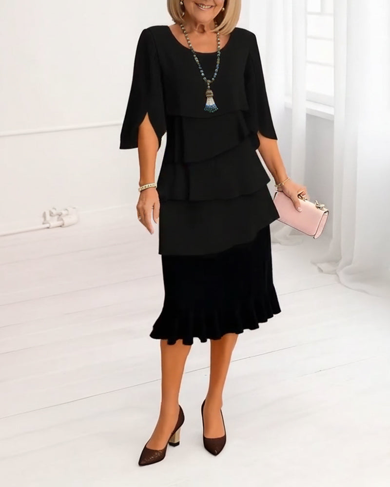 Women's Midi Ruffle Dress V-Neck Sleeveless Casual