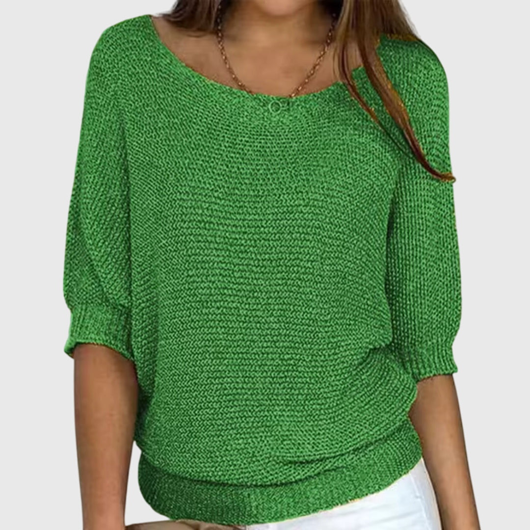 Women's Knit Sweater Boat Neck 3/4 Sleeve Lightweight Casual Pullover