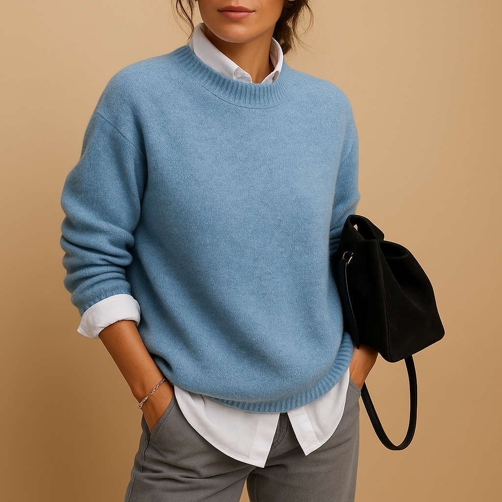 Women's Wool Blend Sweater Crew Neck Long Sleeve Oversized Knit Pullover