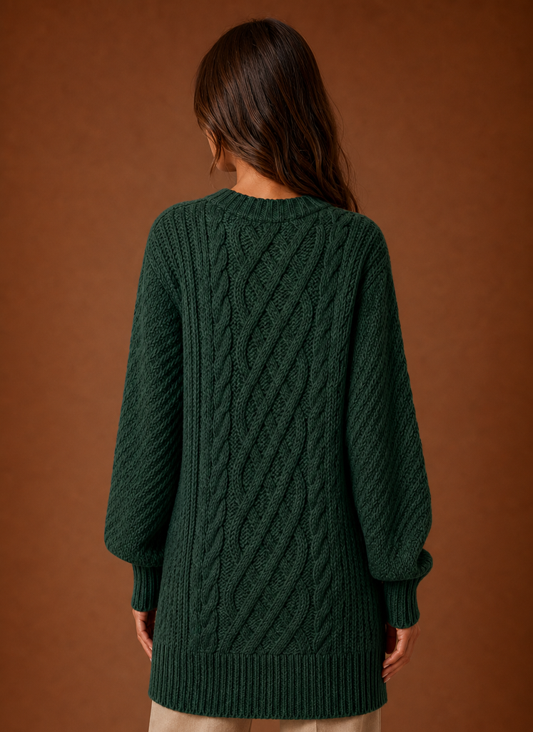Women's Cable Knit Sweater Dress Long Sleeve Crew Neck Oversized Winter