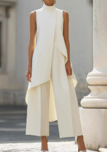 Women's 2 Piece Set Asymmetric High Neck Sleeveless Wide Leg Pants Outfit