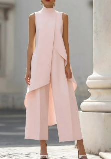 Women's 2 Piece Set Asymmetric High Neck Sleeveless Wide Leg Pants Outfit