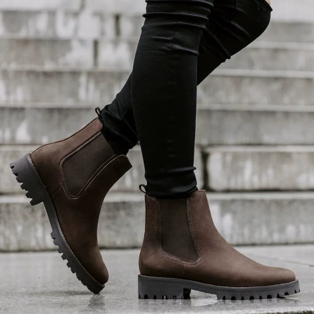 Women's Chelsea Boots Lug Sole – Slip-On Ankle Boots Winter Casual