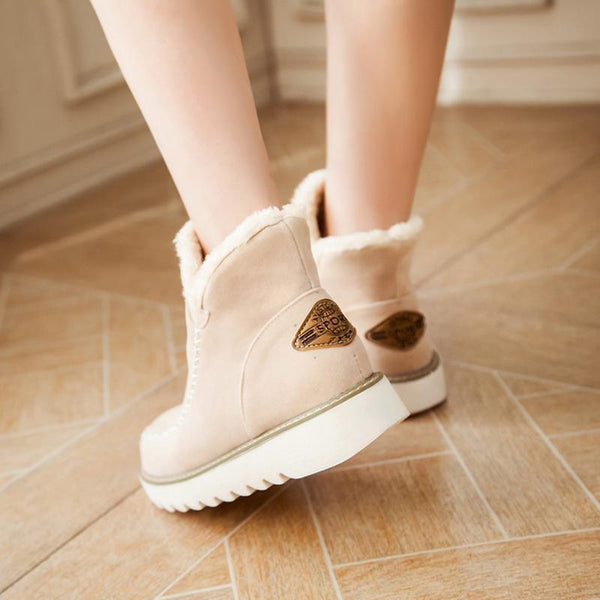 Women's Fur Lined Ankle Snow Boots Slip-On Chunky Platform Sole Winter