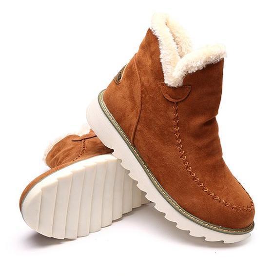 Women's Fur Lined Ankle Snow Boots Slip-On Chunky Platform Sole Winter