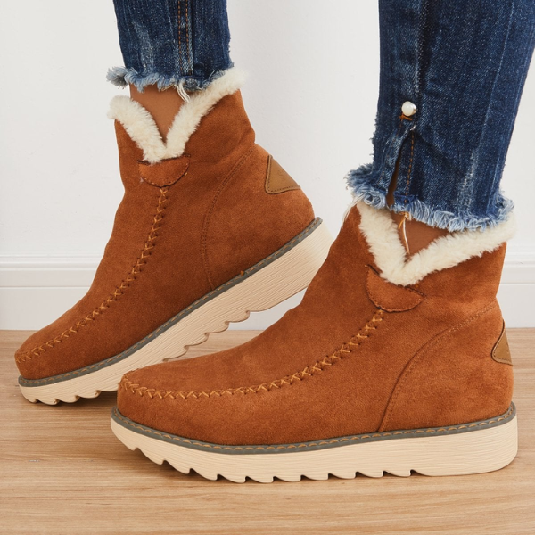 Women's Fur Lined Ankle Snow Boots Slip-On Chunky Platform Sole Winter