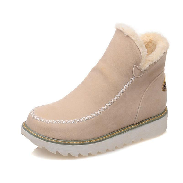 Women's Fur Lined Ankle Snow Boots Slip-On Chunky Platform Sole Winter