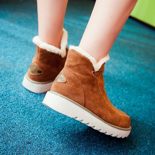 Women's Fur Lined Ankle Snow Boots Slip-On Chunky Platform Sole Winter