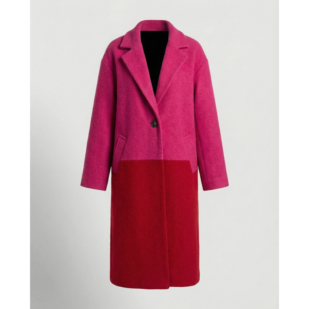 Women's Oversized Long Winter Coat Notch Lapel Multicolor Plaid