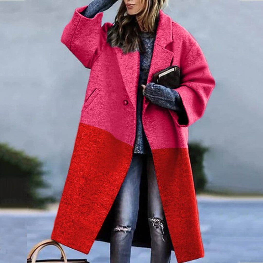 Women's Oversized Long Winter Coat Notch Lapel Multicolor Plaid
