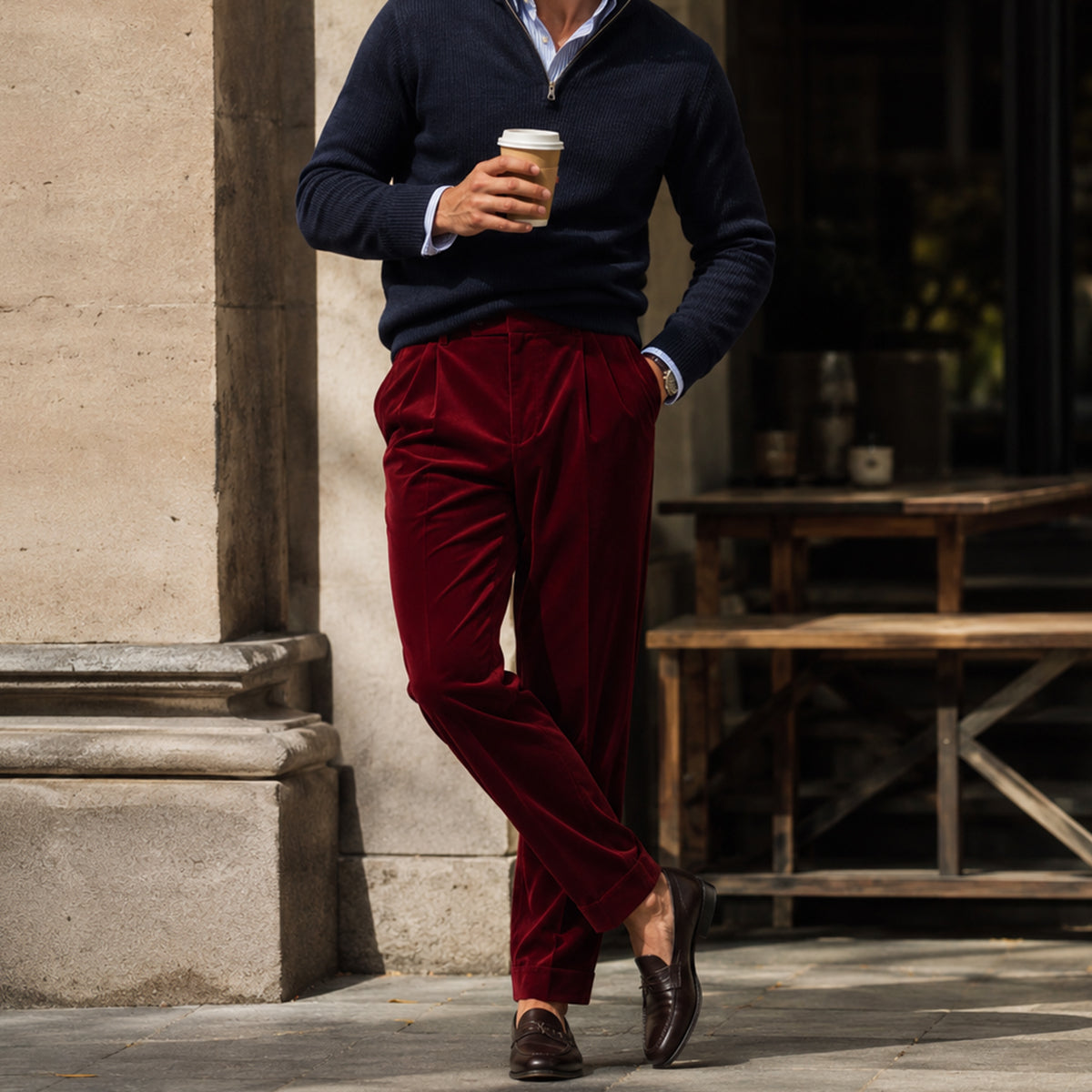 The Garda Porto Men’s Solid Color Velvet Straight Fit Pants