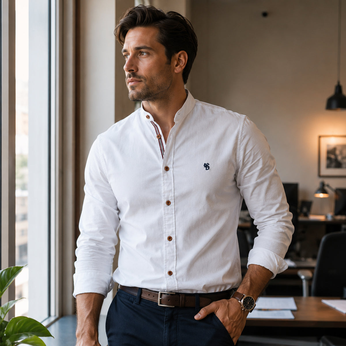 The Biella Men’s Mandarin Collar Smart Casual Button Shirt