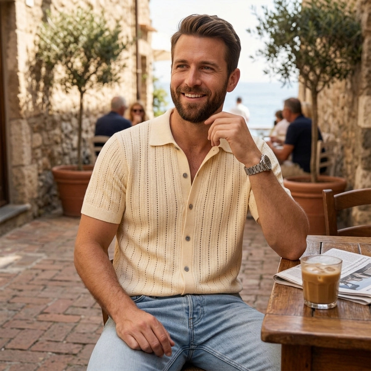 The Trapani Men’s Casual Knit Button Down Polo Shirt
