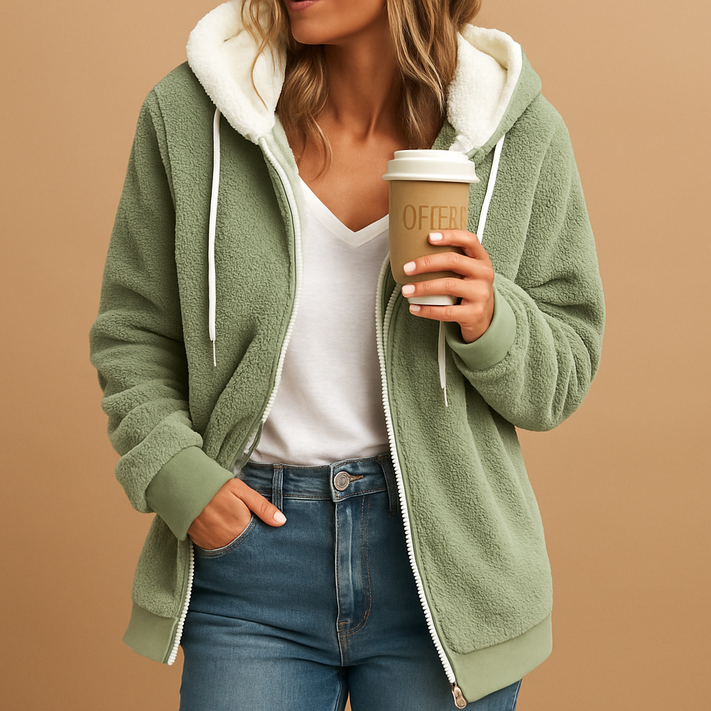 Women's Sherpa Fleece Zip Up Hoodie Sherpa-Lined Long Sleeve Winter Jacket