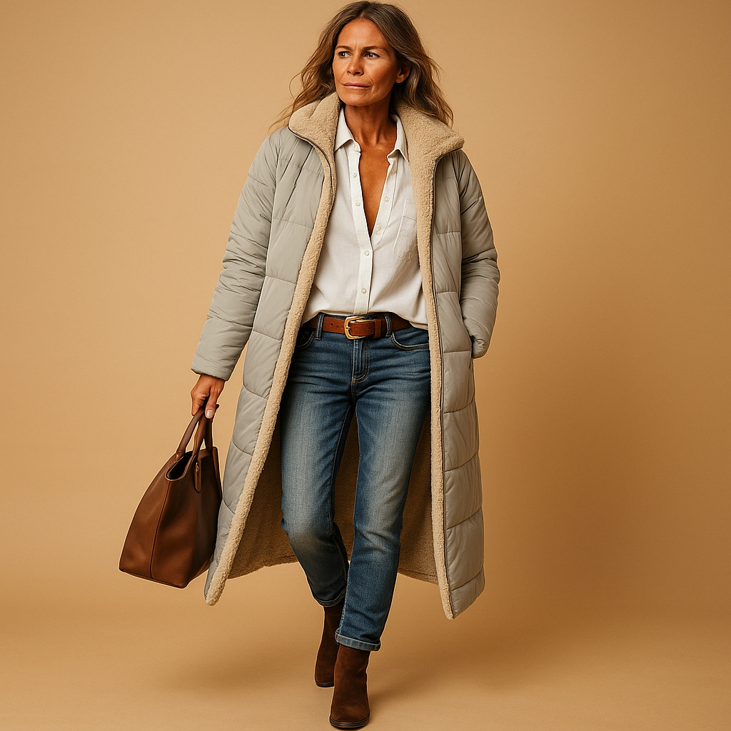 Women's Long Puffer Coat Hooded Sherpa-Lined Winter Parka