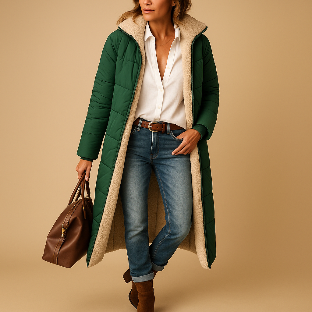 Women's Long Puffer Coat Hooded Sherpa-Lined Winter Parka