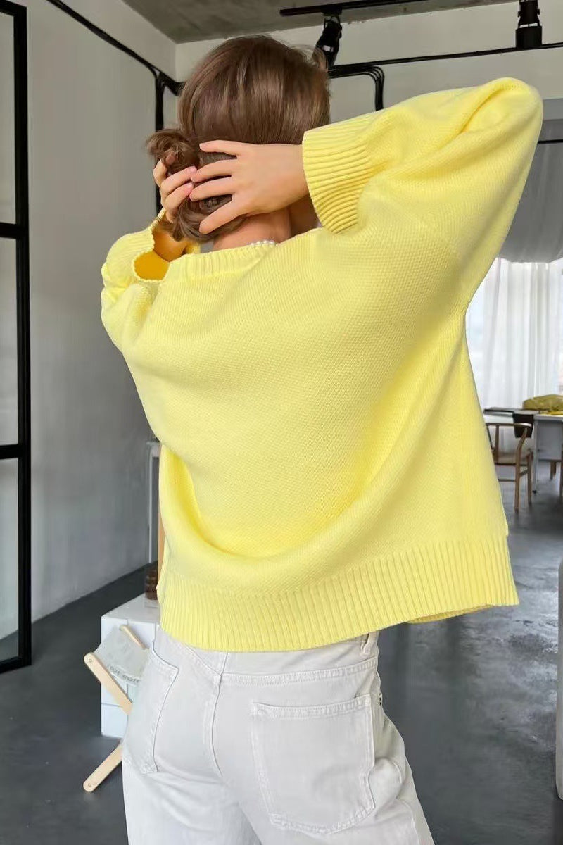 Women's Oversized Knit Cardigan V-Neck Button Front Patch Pockets Casual