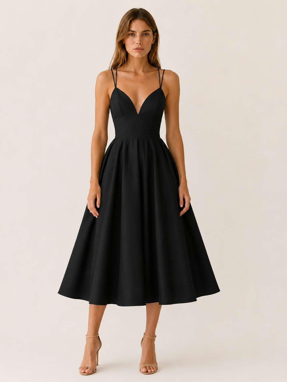 Women's Strappy Midi Dress V-Neck Cross Back Fit and Flare Party