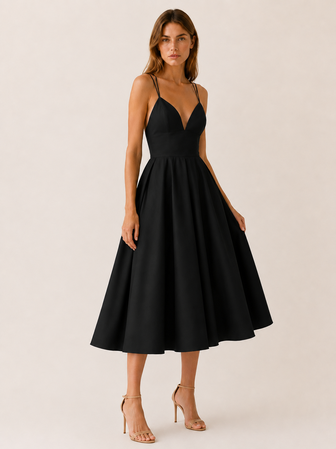 Women's Strappy Midi Dress V-Neck Cross Back Fit and Flare Party