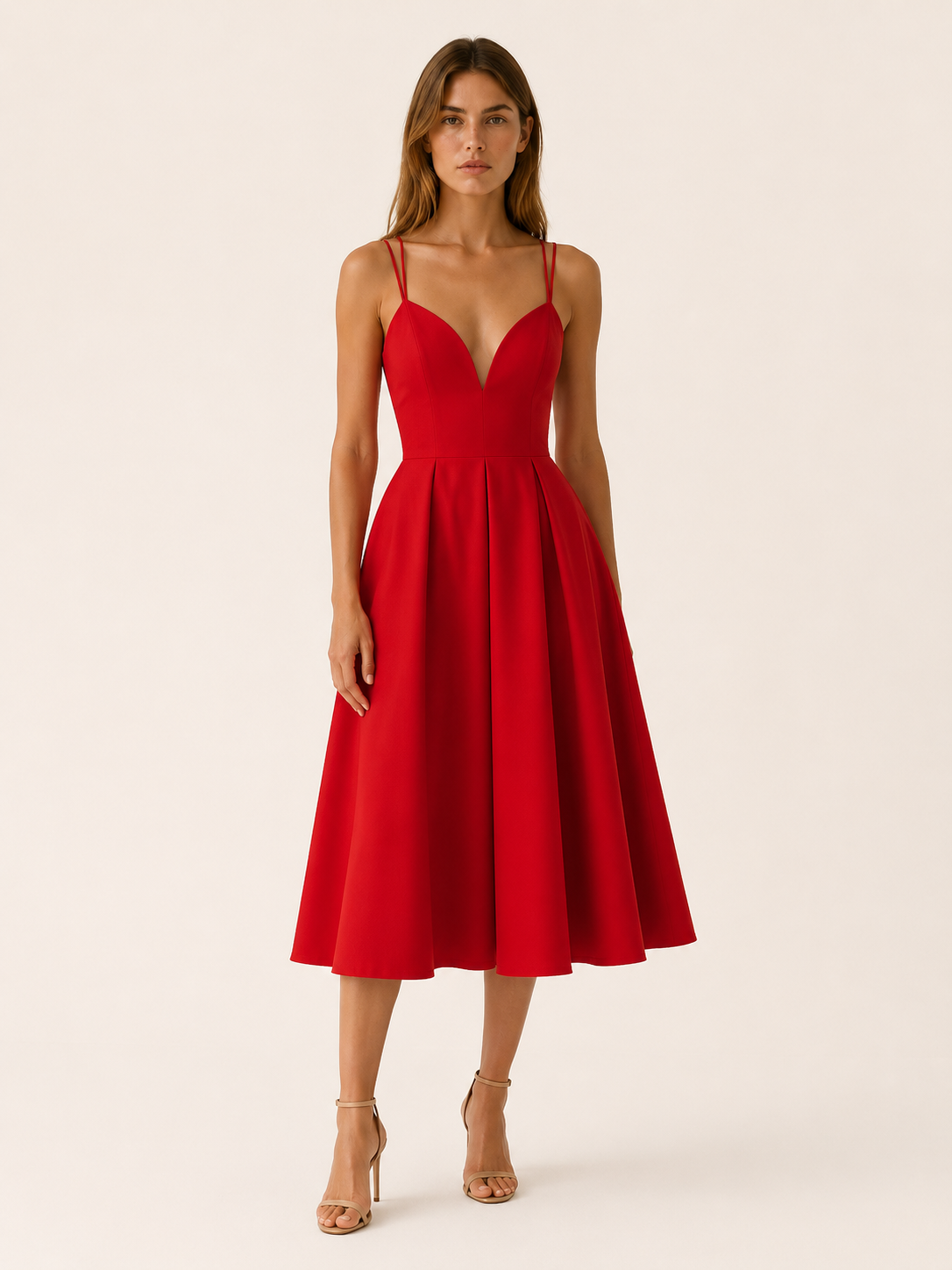 Women's Strappy Midi Dress V-Neck Cross Back Fit and Flare Party