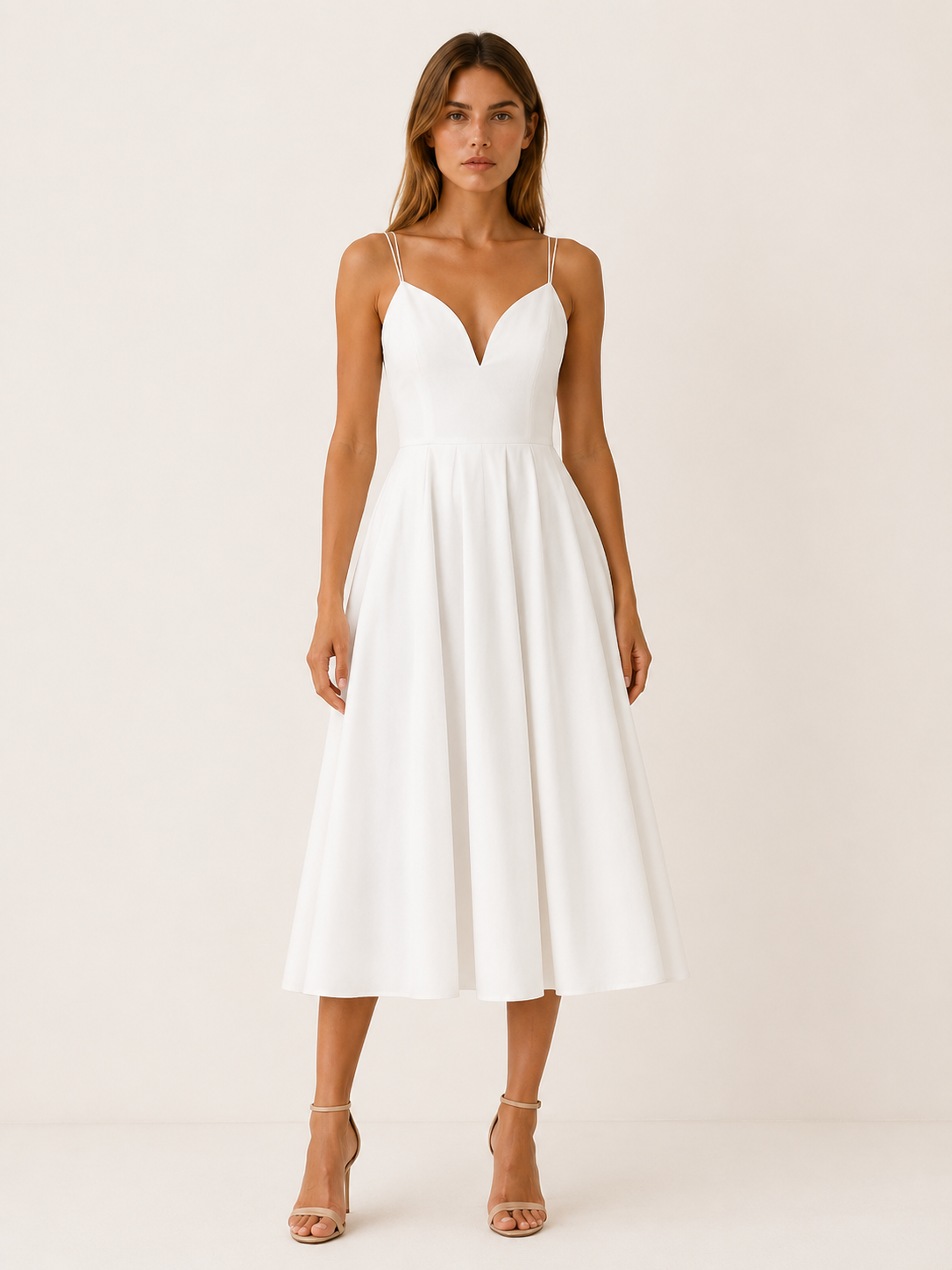 Women's Strappy Midi Dress V-Neck Cross Back Fit and Flare Party