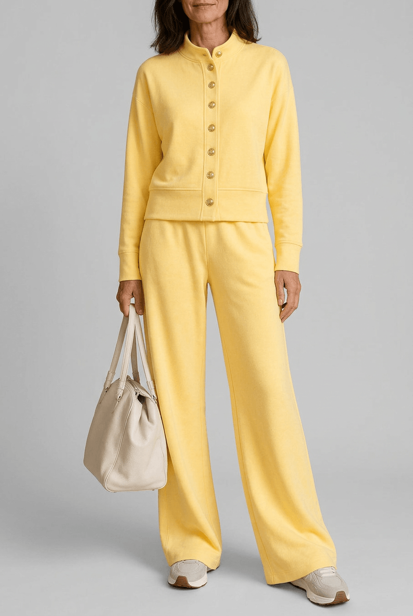 Women's Button Front Cardigan & Wide Leg Joggers Set High Neck Long Sleeve Casual