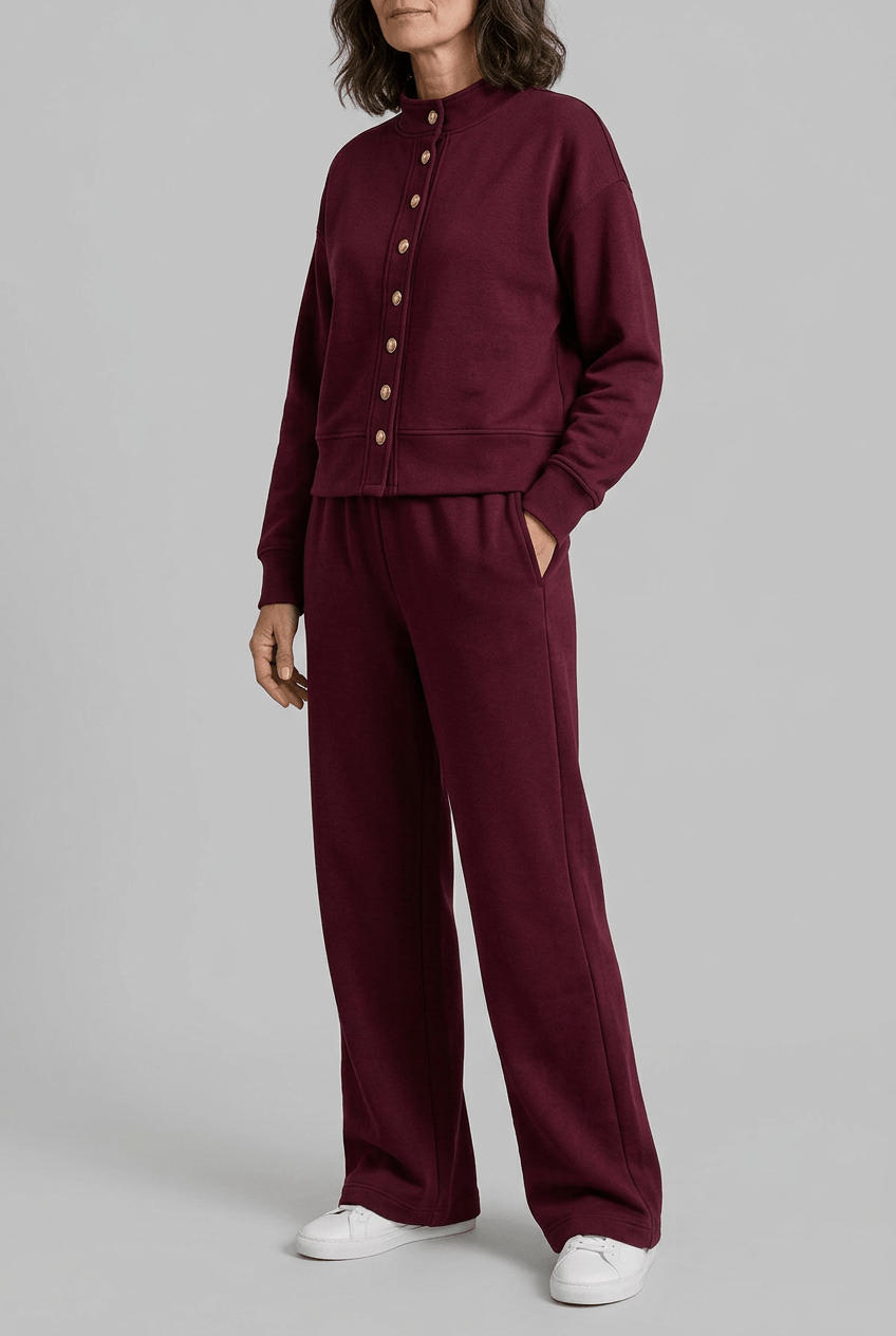 Women's Button Front Cardigan & Wide Leg Joggers Set High Neck Long Sleeve Casual
