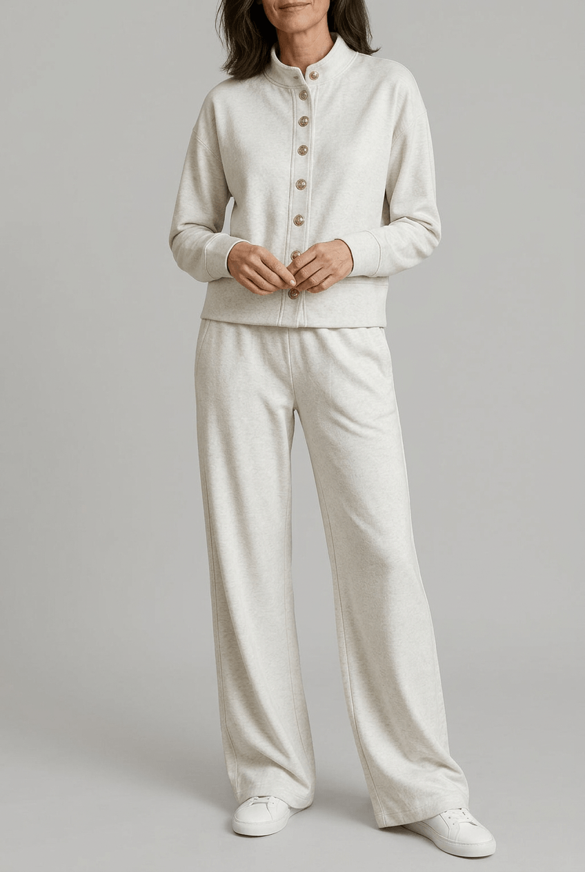 Women's Button Front Cardigan & Wide Leg Joggers Set High Neck Long Sleeve Casual