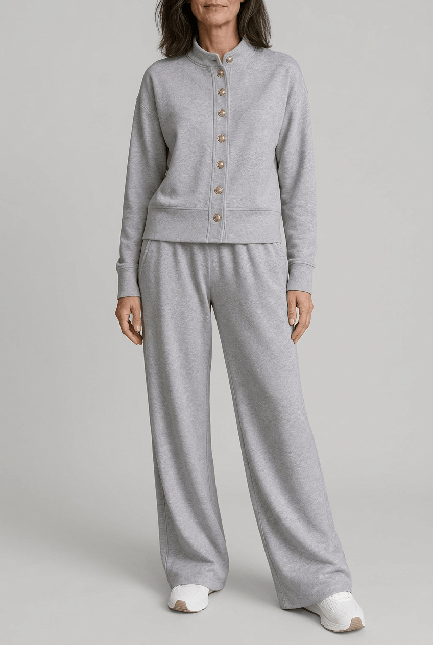 Women's Button Front Cardigan & Wide Leg Joggers Set High Neck Long Sleeve Casual