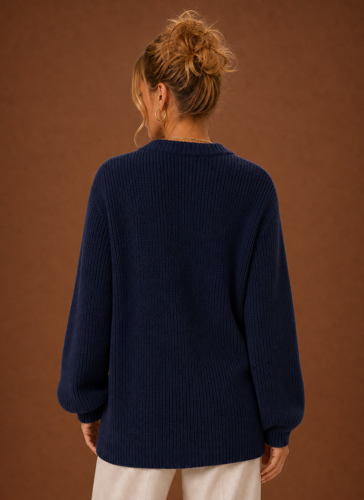 Women's V-Neck Knit Cardigan Button Front Long Sleeve Sweater