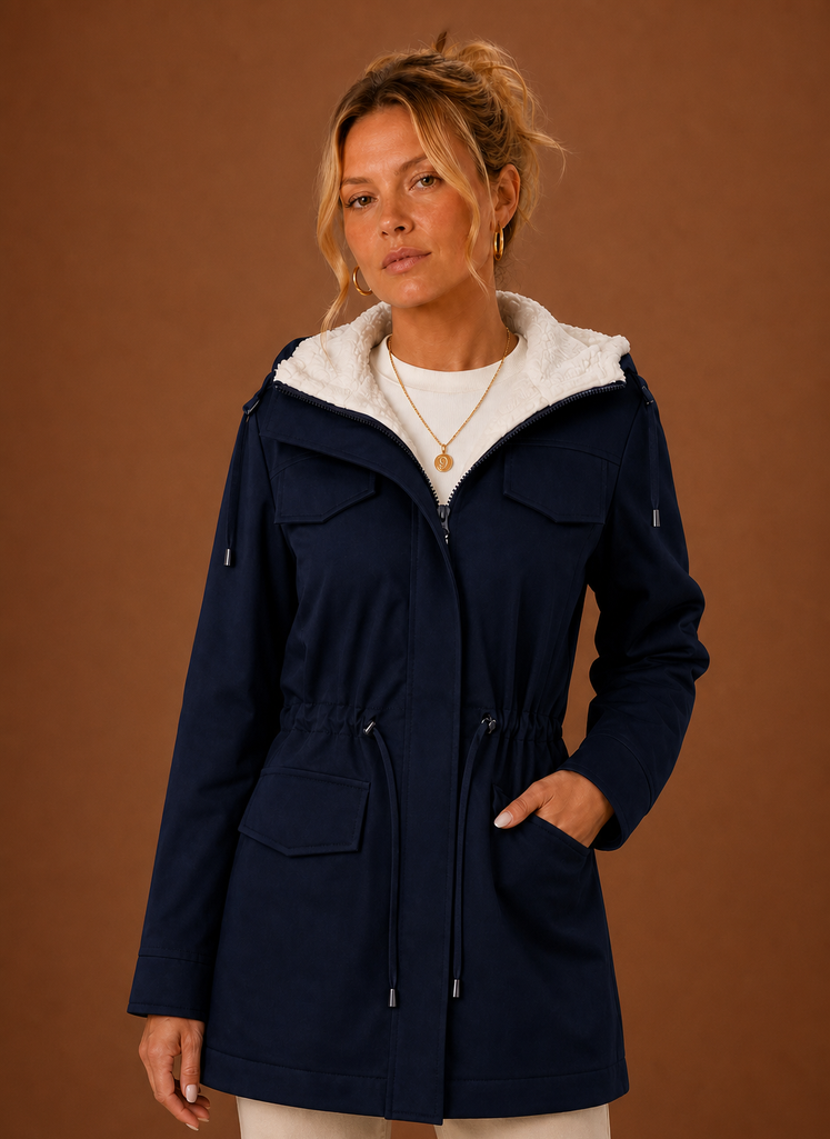 Women's Hooded Parka Jacket Fleece-Lined Zip-Up Mid-Length Winter Coat