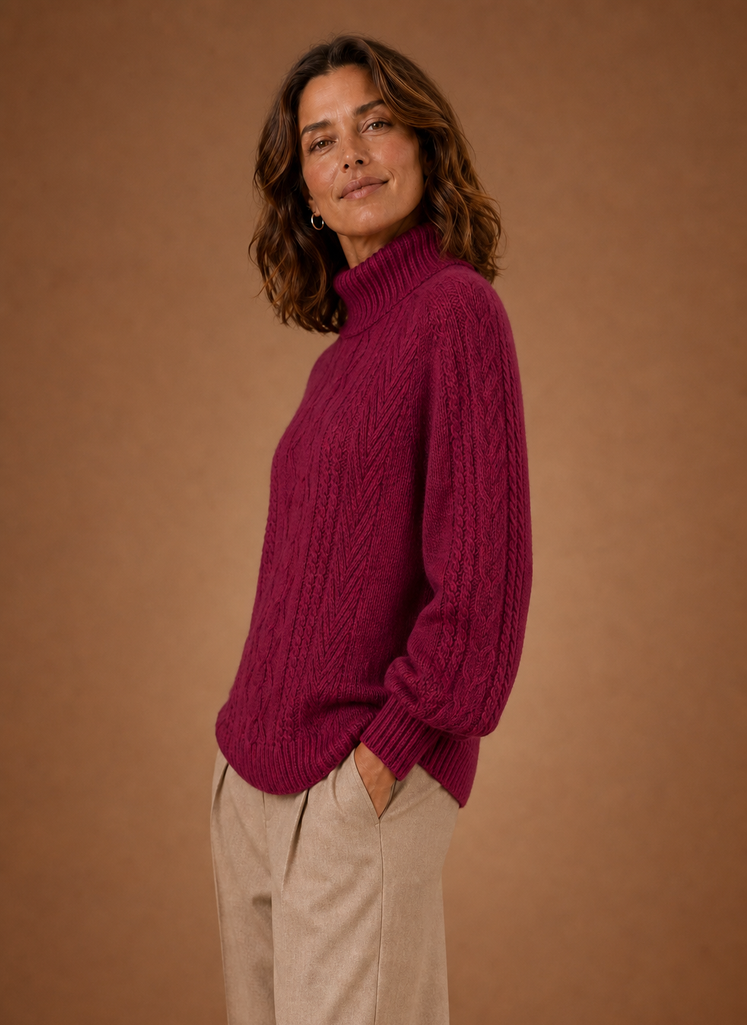 Women's Cable Knit Turtleneck Sweater Long Sleeve Winter Pullover